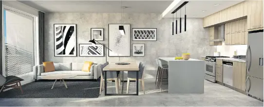  ?? ARTIST’S RENDERINGS COURTESY OF VISION 62 ?? Polished concrete floors, quartz countertop­s, Italian tiles and energy-efficient windows make for a light, modern-looking interior in St-Henri’s Vision 62 units, slated for delivery beginning in October.