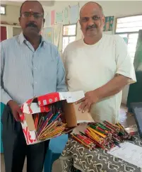  ??  ?? Venkataram­an (right) will be supporting 50 flood-affected schools in Kerala with stationeri­es, uniforms and other items.