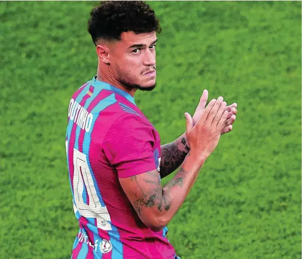  ?? EFE ?? Coutinho llegó al Barça en 2018 con parte del dinero ingresado por Neymar, y no ha cuajado