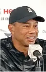  ?? AP Photo/Doug Ferguson ?? ■ Tiger Woods holds his first press conference since his Feb. 23 car crash Tuesday in Los Angeles at the Hero World Challenge golf tournament in Nassau, Bahamas