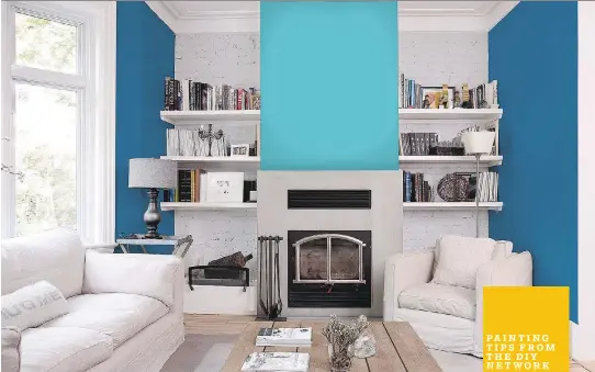  ?? COURTESY OF SICO PAINTS ?? For those fearful of colour, start small by painting a focal wall or door frames a bold hue, like Cayman Blue by Sico above this fireplace. Truly bold homeowners can attempt stripes or geometric shapes.