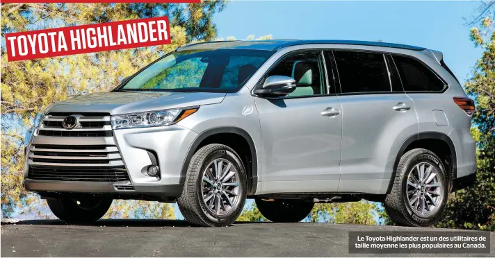  ??  ?? Le Toyota Highlander est un des utilitaire­s de taille moyenne les plus populaires au Canada.