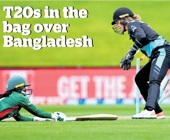  ?? Photo / Getty Images ?? Three Bangladesh batters, including Nigar Sultana Joty, were victims of run outs in the second T20 against the White Ferns.