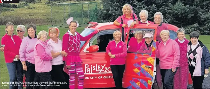  ??  ?? Kitted out The Paisley members show off their bright attire – and the pink taxi – for their end of season fundraiser