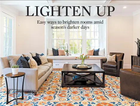  ?? JOE CEREGHINO/AP ?? To brighten up a space, designer Jessica Wachtel suggests a bright patterned rug like the one she used in this living room.