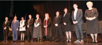  ?? GARY NYLANDER/Special to The Daily Courier ?? Jordan Coble of the Westbank First Nation offered an “Indigenous prayer” when members of the new Kelowna city council were sworn in Monday night.