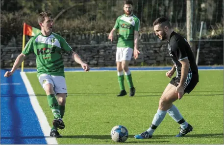  ??  ?? Ballyheigu­e’s Seán Moran in action against Atletico Ardfert in the Denny Division 1A clash at Mounthawk Park last weekend Photo by Domnick Walsh / Eye Focus