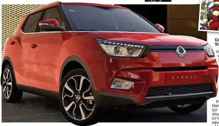  ??  ?? Two Dragons: Korean SsangYong’s new sports utility vehicle, the Tivoli, is a five-door family runaround Goodwood favourites: Jackie Stewart and his wife Helen