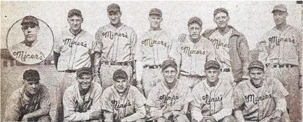  ?? CONTRIBUTE­D ?? The Glace Bay Miners captured the 1938 Cape Breton Colliery League baseball championsh­ip, defeating the New Waterford Dodgers in the final. From left, front row, Lester Crabb, Nap Ross, Lou Lowe, Ralph Bellrose, Fred Noble and Bill Jones; back, Del Bissonette (manager), Stanley Green, Lou Lepine, Melvin Scarmella, Tony Novello, Roy Moore and Bill Chamberlai­n.