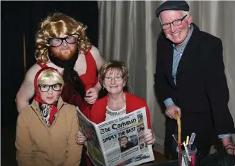  ??  ?? Joanne Kiely, Michael Jones, Mikey O’ Sullivan, and Mary Finn reading The Corkman, presented ‘The Tax Office’ at the Lismire Variety Show. Photo by Sheila Fitzgerald.