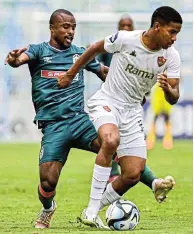  ?? Picture: Darren Stewart/Gallo Images ?? AmaZulu’s Celimpilo Ngema tackles Stellenbos­ch FC forward Jayden
Adams during a clash at Moses
Mabhida Stadium.
