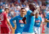  ?? AP ?? Napoli’s Koulibaly celebrates his goal against Cagliari. —