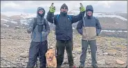  ??  ?? Grant, centre, with son Cameron, right, and daughter’s boyfriend Mark Shaw on Cairnwell