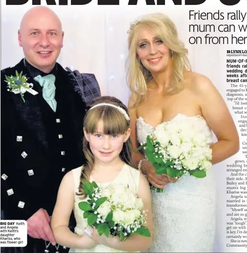  ??  ?? BIG DAY Keith and Angela with Keith’s daughter Khariss, who was flower girl