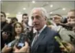  ?? J. SCOTT APPLEWHITE - THE ASSOCIATED PRESS ?? In this July 27 photo, Senate Foreign Relations Committee Chairman Sen. Bob Corker, R-Tenn. is surrounded by reporters on Capitol Hill in Washington. Corker, the chairman of the Foreign Relations committee and a foreign policy ally of the Trump White...