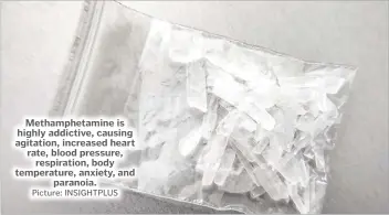  ?? Picture: INSIGHTPLU­S ?? Methamphet­amine is highly addictive, causing agitation, increased heart rate, blood pressure, respiratio­n, body temperatur­e, anxiety, and paranoia.