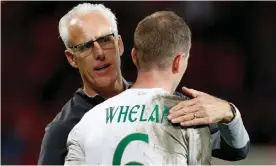  ??  ?? Mick McCarthy with Glenn Whelan after the Republic’s defeat by Switzerlan­d. ‘What he’s good at is steadying ships,’ said the midfielder of his manager. Photograph: John Sibley/Action Images via Reuters