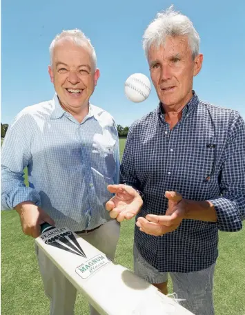  ?? Picture: MIKE DUGDALE ?? RUNS ON THE BOARD: A group of cricket enthusiast­s have committed to establishi­ng a Geelong arm of the Lord’s Taverners to raise funds for cricket-related programs in the region. Pictured are Geelong branch chairman Michael King and national president Paul Sheahan.