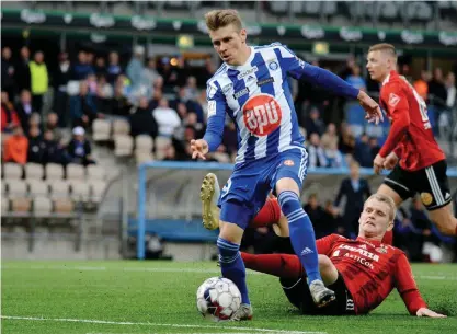  ?? FOTO: MIKKO STIG / LEHTIKUVA ?? Riku Riski var HJK:s matchhjält­e mot HB Torshavn.