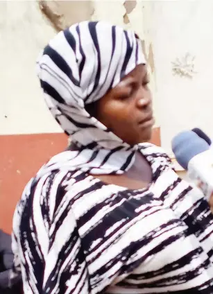  ??  ?? The pregnant house wife, Mrs Ezeorah Hellen, who trekked for 6 kilometers after she was kidnapped in her house by gunmen and later recsued.