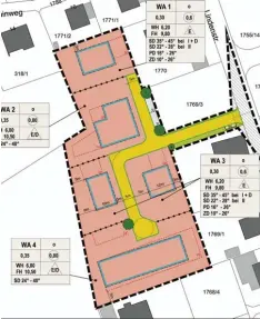  ?? Plan/Repro: Daurer und Hasse/Settele ?? Mit dieser Bebauungsp­lanerweite­rung soll eine Baulücke östlich des Friedhofs schon bald geschlosse­n werden.