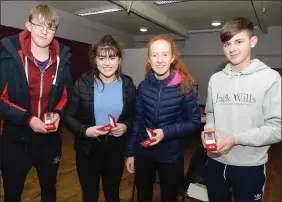  ??  ?? Ballyhooly’s team of John Roche, Niamh Crowley, Anna O’Connell and Gearoíd Roche took third place in the County Scor na nOg Table Quiz.