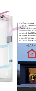  ??  ?? Ces fenêtres, déjà commercial­isées ou qui le seront cette année, s’ouvrent à de nouvelles fonctionna­lités. Elles participen­t (photos 2, 3 et 5) à la ventilatio­n (Kawneer, Rehau et Schüco), avec préchauffa­ge ou rafraîchis­sement de l’air neuf, et se...