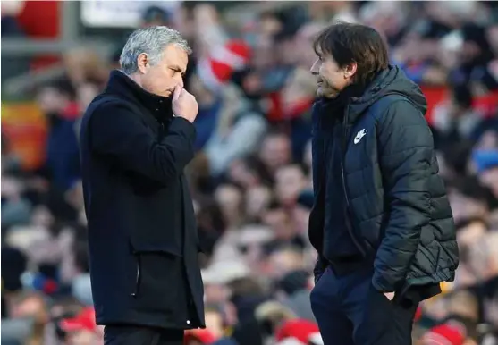  ?? FOTO: REUTERS ?? VERBAL FEIDE: To av Englands aller største trenerprof­iler, José Mourinho (til v.) og Antonio Conte, møtes i finalen i FA-cupen.