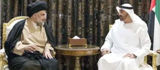  ??  ?? Sheikh Mohammed bin Zayed Al-Nahyan, crown prince of Abu Dhabi and deputy commander of the UAE Armed Forces, meets with Iraqi Shiite leader Moqtada Al-Sadr in Abu Dhabi. (AFP)