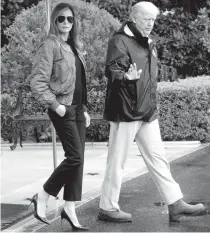  ?? AFP PHOTO ?? ‘ FLOOD WATCH BARBIE’
US President Donald Trump and First Lady Melania Trump depart the White House in Washington, D.C. on Tuesday for Texas to view the damage caused by Hurricane Harvey.