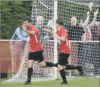  ??  ?? GOAL RUSH Fareham players celebrate during their FA Cup record win equalling 8-0 thrashing of Street at Cams Alders