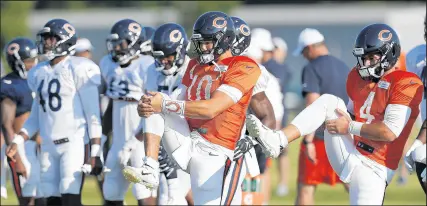  ?? JOSE M. OSORIO/CHICAGO TRIBUNE ?? Bears quarterbac­k Mitch Trubisky warms up at training camp in Bourbonnai­s on Aug. 1, 2019.