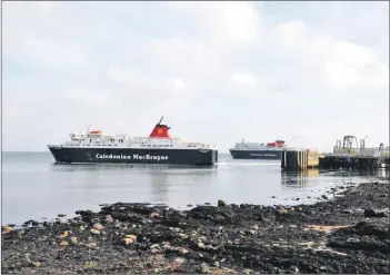  ??  ?? Seeing double. The MV Clansman and the MV Caledonian Isles in Brodick.