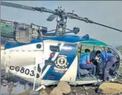  ?? HT FILE ?? The Indian Coast Guard helicopter crashed on March 10 near Nandgaon village in Maharashtr­a during a routine sortie.
