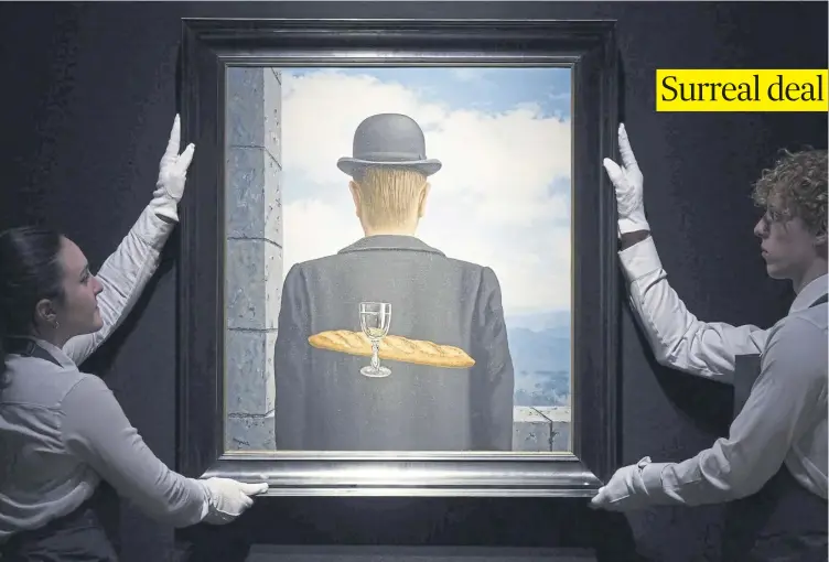  ?? PICTURE: YUI MOK/PA WIRE ?? Surreal deal
A work by the Belgian surrealist René Magritte, L’ami intime (The Intimate Friend), painted in 1958, is estimated to sell between £30-£50 million when it is auctioned at Christie’s in London