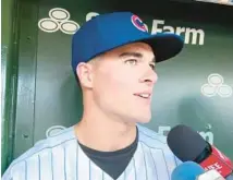  ?? MEGHAN MONTEMURRO/CHICAGO TRIBUNE ?? Cubs 2023 first-round draft pick Matt Shaw meets with reporters July 17 at Wrigley Field.