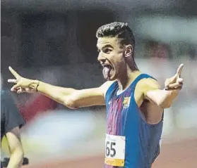  ?? FOTO: PERE PUNTÍ ?? Pablo Sánchez-Valladares (Barça) celebra su récord en el Miting de Barcelona