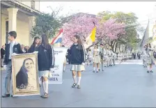  ??  ?? El lapacho en flor se encargó de adornar el trayecto que realizaban los estudiante­s durante el multitudin­ario desfile.