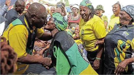  ?? Picture: THAPELO MOREBUDI ?? PRESSING THE FLESH: President Cyril Ramaphosa kisses a member of the community in Kimberley during the ANC’s Letsema campaign in the Northern Cape in October, where he celebrated the 82th birthday of Ouma Martha Louw in Donkerhoek, Galeshewe.