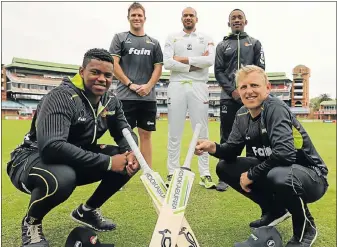  ?? Picture: WERNER HILLS ?? KITTED OUT: Warriors players, from left, Sisanda Magala, Jon-Jon Smuts, Basheer Walters, Lesiba Ngoepe and Andrew Birch in their new kit ahead of the start of their season today