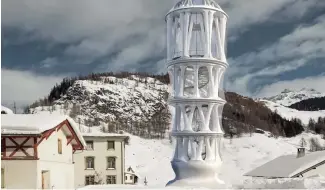  ?? ?? D'une hauteur de 30 mètres, le "Tor Alva" est en cours de constructi­on dans le village de montagne suisse de Mulegns. Une fois achevée, elle sera la plus haute structure imprimée en 3D au monde.
