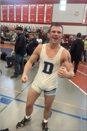  ?? COURTESY PHOTO ?? Dracut/tyngsboro wrestler Brock Desmarais celebrates after winning the 152-pound Division 2state title.