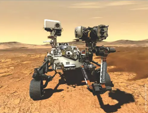  ??  ?? An illustrati­on of NASA's Perseveran­ce rover operating on the surface of Mars