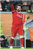  ?? Foto: dpa ?? Vierfacher Torschütze beim 5:0 Sieg des FC Liverpool gegen Watford: Der Ägyp ter Mohamed Salah.