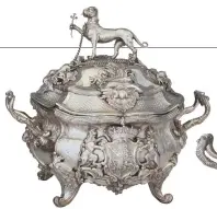  ??  ?? Fig 4: Round tureen (left), made in Turin in about 1756, and oval tureen (right) by Frederick Kandler, 1752