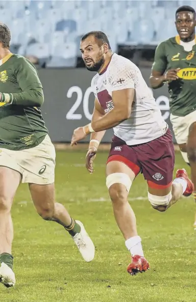  ??  ?? Cobus Reinach of South Africa on his way to scoring a try during last night’s win over Georgia at Loftus Versfeld Stadium in Pretoria