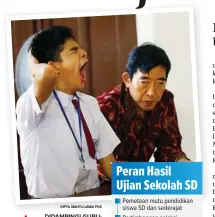  ??  ?? DIPTA WAHYU/JAWA POS DIDAMPINGI GURU: Andre Kowara, siswa tunanetra SDLB YPAB Surabaya, menguap di selasela mengerjaka­n soal ujian bahasa Indonesia kemarin.