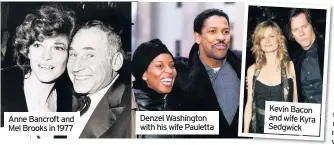  ??  ?? Anne Bancroft and Mel Brooks in 1977
Denzel Washington with his wife Pauletta