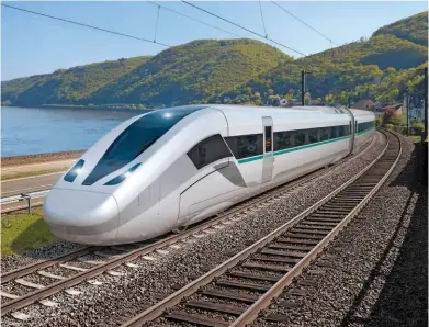  ?? SIEMENS. ?? An artist’s impression of Siemens’ Velaro Novo high-speed train, which the company claims is lighter and cheaper than its previous Velaro trains. Siemens says it is suitable for HS2.