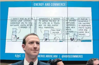  ?? ANDREW HARNIK THE ASSOCIATED PRESS ?? Facebook CEO Mark Zuckerberg is seen at a House Energy and Commerce hearing in Washington on Wednesday about the use of Facebook data.